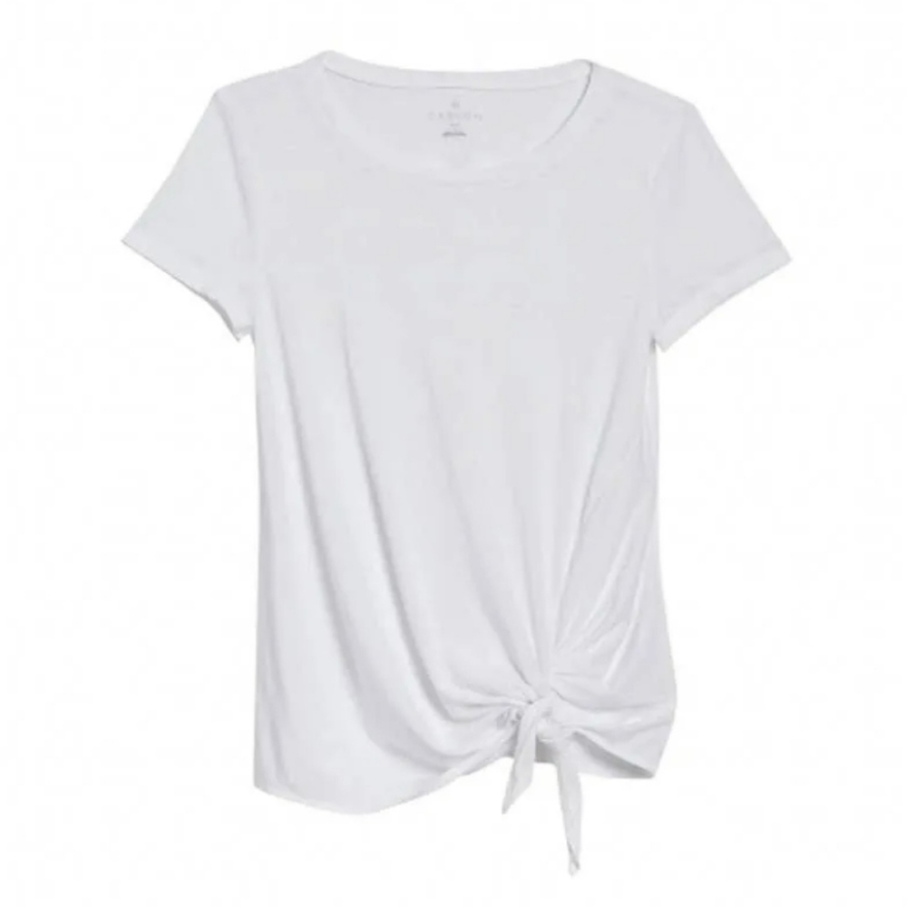 Caslon burnout, white distressed vintage feel knotted tshirt